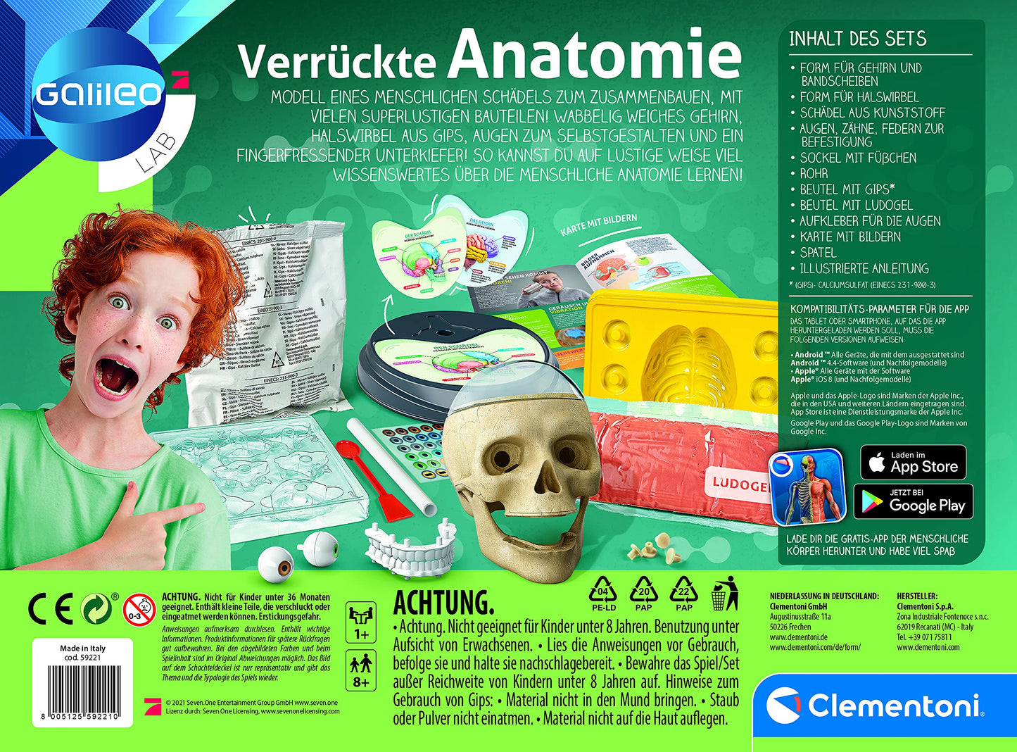 Clementoni 59221 Galileo Lab – Verrückte Anatomie, Modell des menschlichen Schädels, Bestandteile des Gehirns zum Entdecken, Medizin & Biologie für Kinder ab 8 Jahren