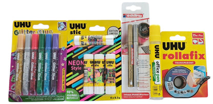 Kreativ-Set UHU & Edding – Glitzerkleber, Neon Klebestifte, Marker Gold/Silber