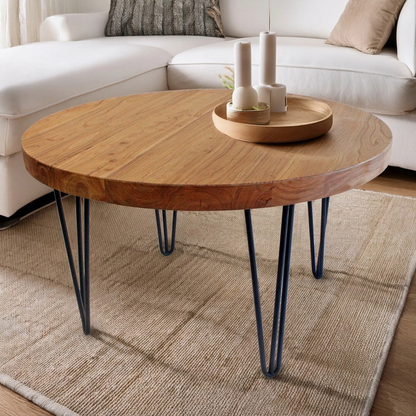 WELLAND Couchtisch Ulmenholz Wohnzimmertisch Beistelltisch Holz klein rund