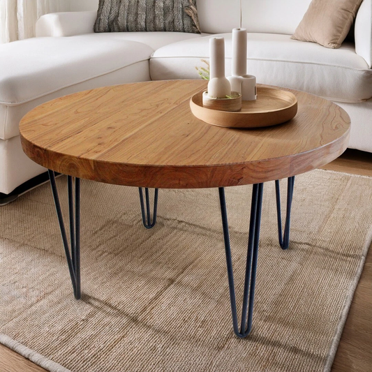 WELLAND Couchtisch Ulmenholz Wohnzimmertisch Beistelltisch Holz klein rund