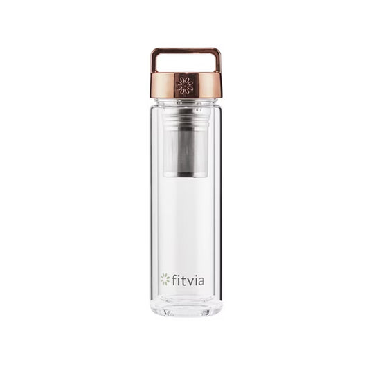 fitvia Thermoflasche in Roségold mit integriertem Teesieb