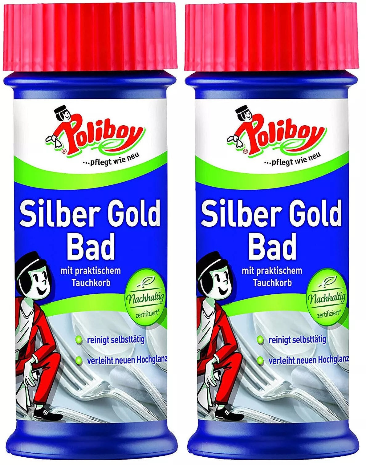 2 x Poliboy Schmuck Reiniger Silber Gold Reinigung Bad Tauchkorb reinigt selbst