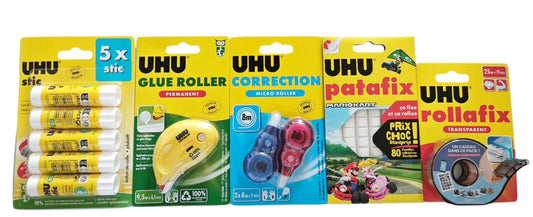 UHU Set: Klebestift, Glue Roller, Micro Correction Roller, Patafix, Rollafix