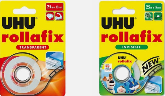 UHU Klebefilm Rollafix invisible + transparent mit Handabroller 25m x 19mm
