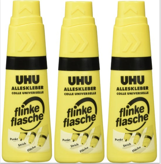 3xUHU Alleskleber Klebstoff Kleber flinke Flasche Flüssigkleber 3x 90g