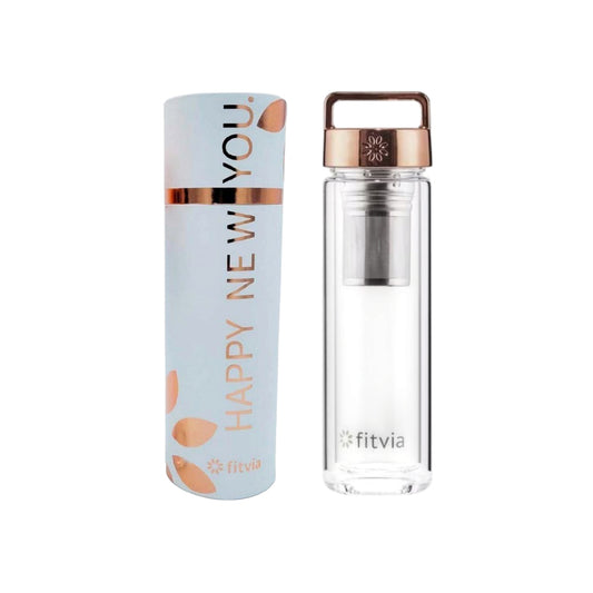 fitvia Thermoflasche in Roségold mit integriertem Teesieb