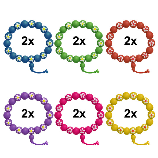 12x Blumen Armband Kinder Mädchen Holzperlen Mitgebsel Party Set